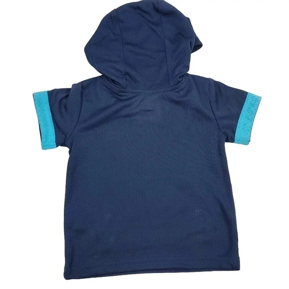 12m Boys FOOTBALL Blue Athletic Short Sleeve Hooded Tshirt and Short Set - Picture 3 of 7